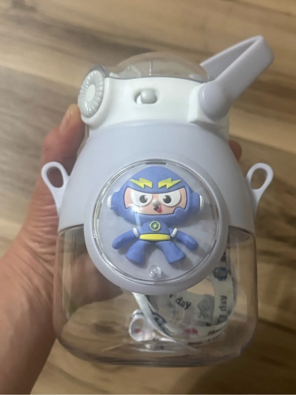 Cute Blue Cartoon Character Kids Water Bottle with Strap